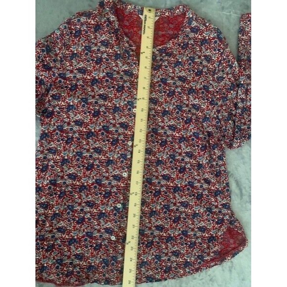 Lucky Brand Size XL/TG  Red Blue Paisley Print Peasant Top Lagenlook Boho - Picture 11 of 14